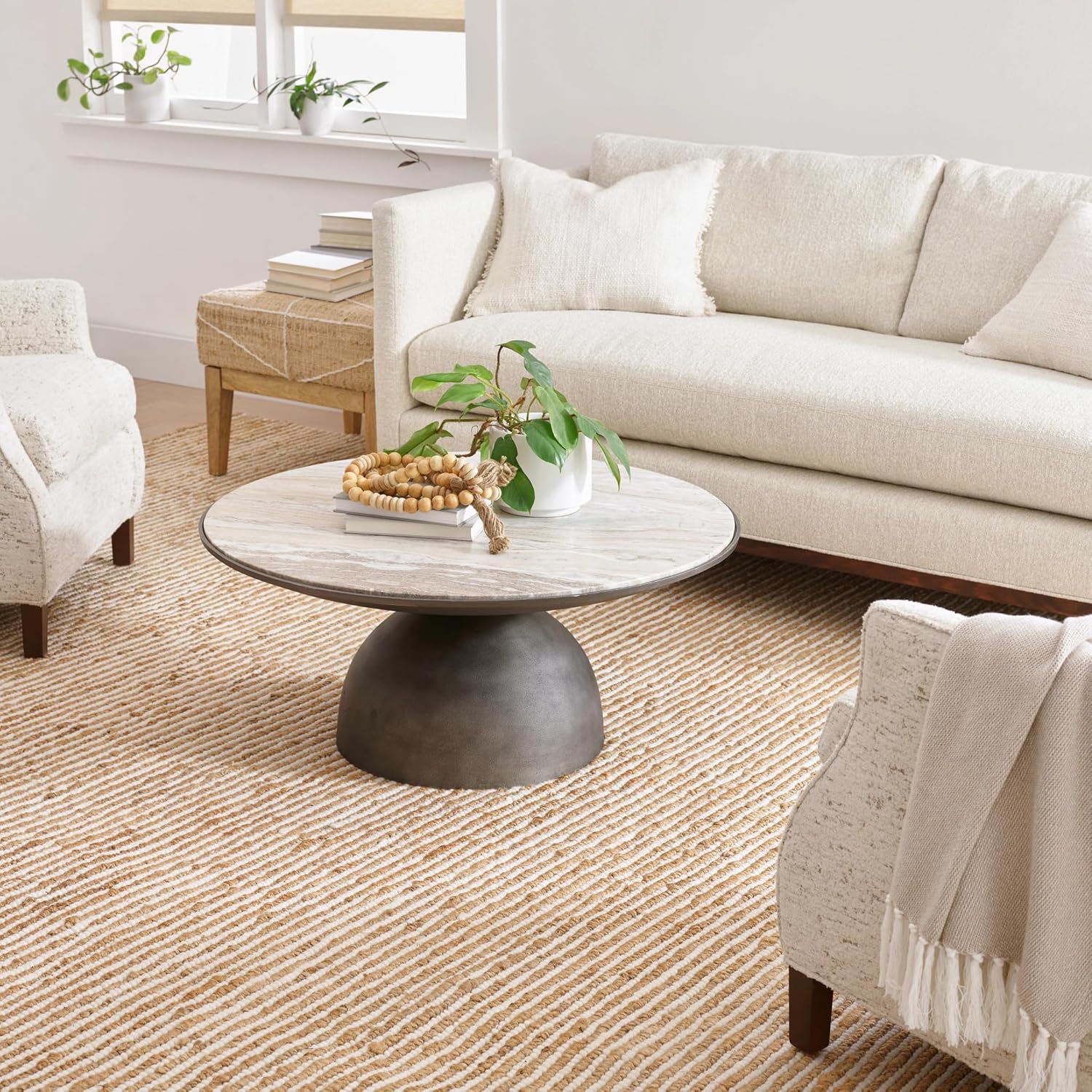Dash and Albert Twiggy Wool & Jute Area Rug - 2' x 3' Neutral Stripe Handwoven Accent Rug - Durable, Lightweight, Dining Room, Living Room, Bedroom