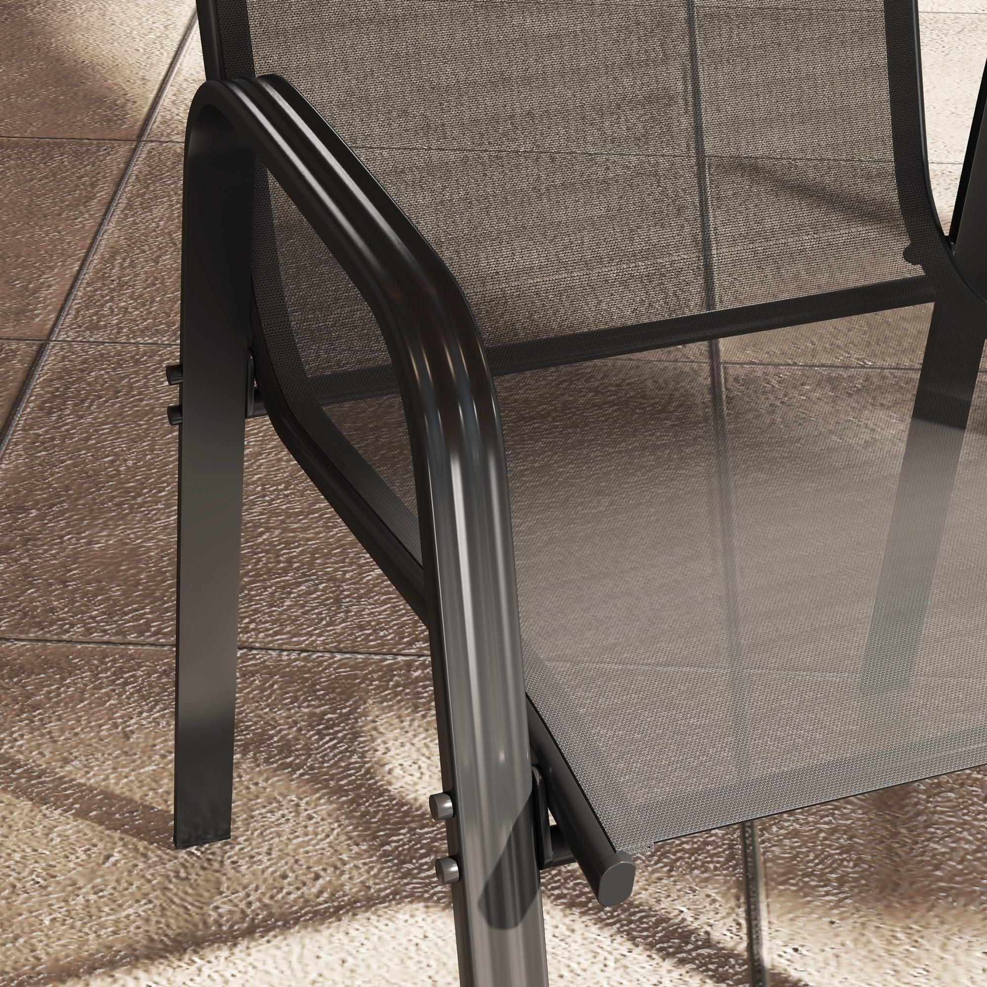 Outsunny Set 4 Sedie da Giardino Impilabili con Braccioli in Metallo e Texteline Impermeabile, 54x75.5x95cm, Nero