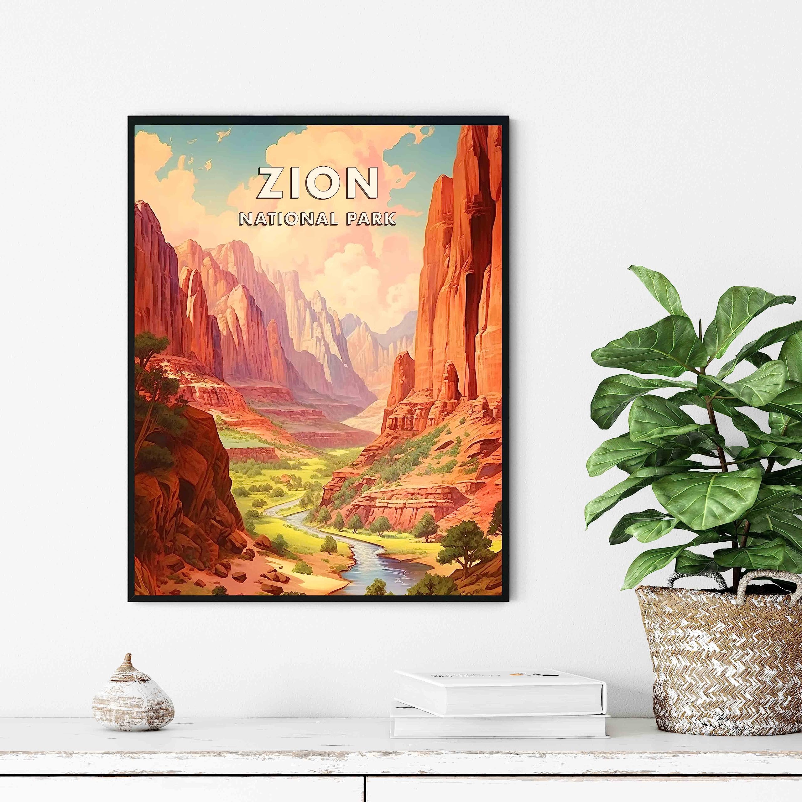 Amazon.com: Zion National Park Poster Art Print Retro Mountain