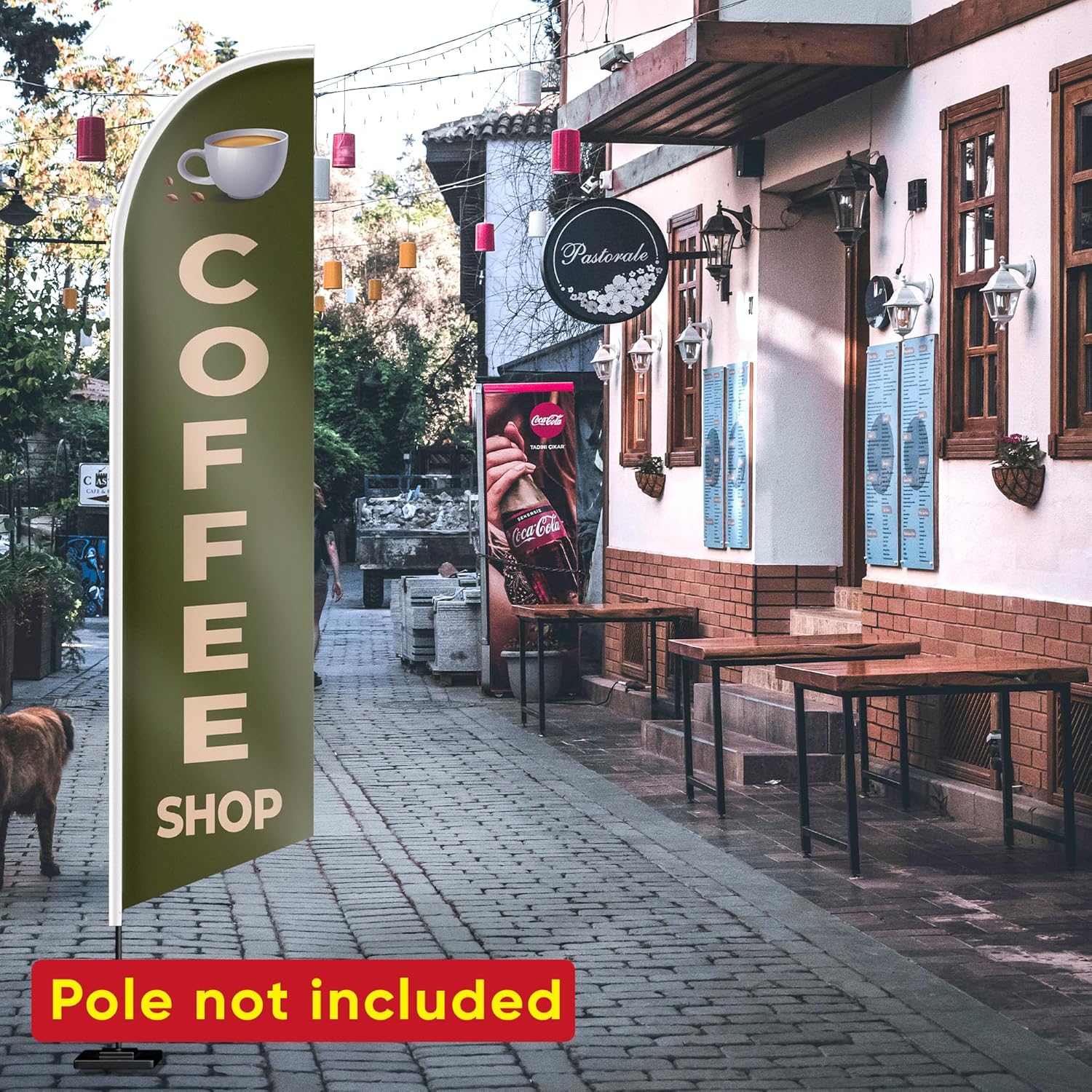 Coffee Shop Banner Feather Flag - Coffee Flag Signs for Business - Coffee Banner Swooper Flags 12ft x 2.5ft Polyester 150D (Pole and hardware are not included)