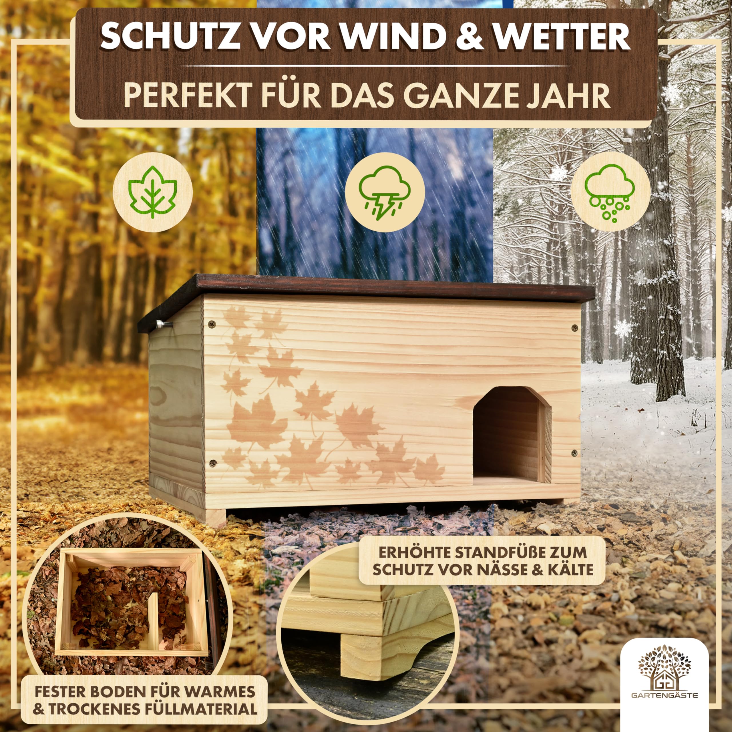 XXL Igelhaus Winterfest mit Boden - Schutz VOR FRESSFEINDEN