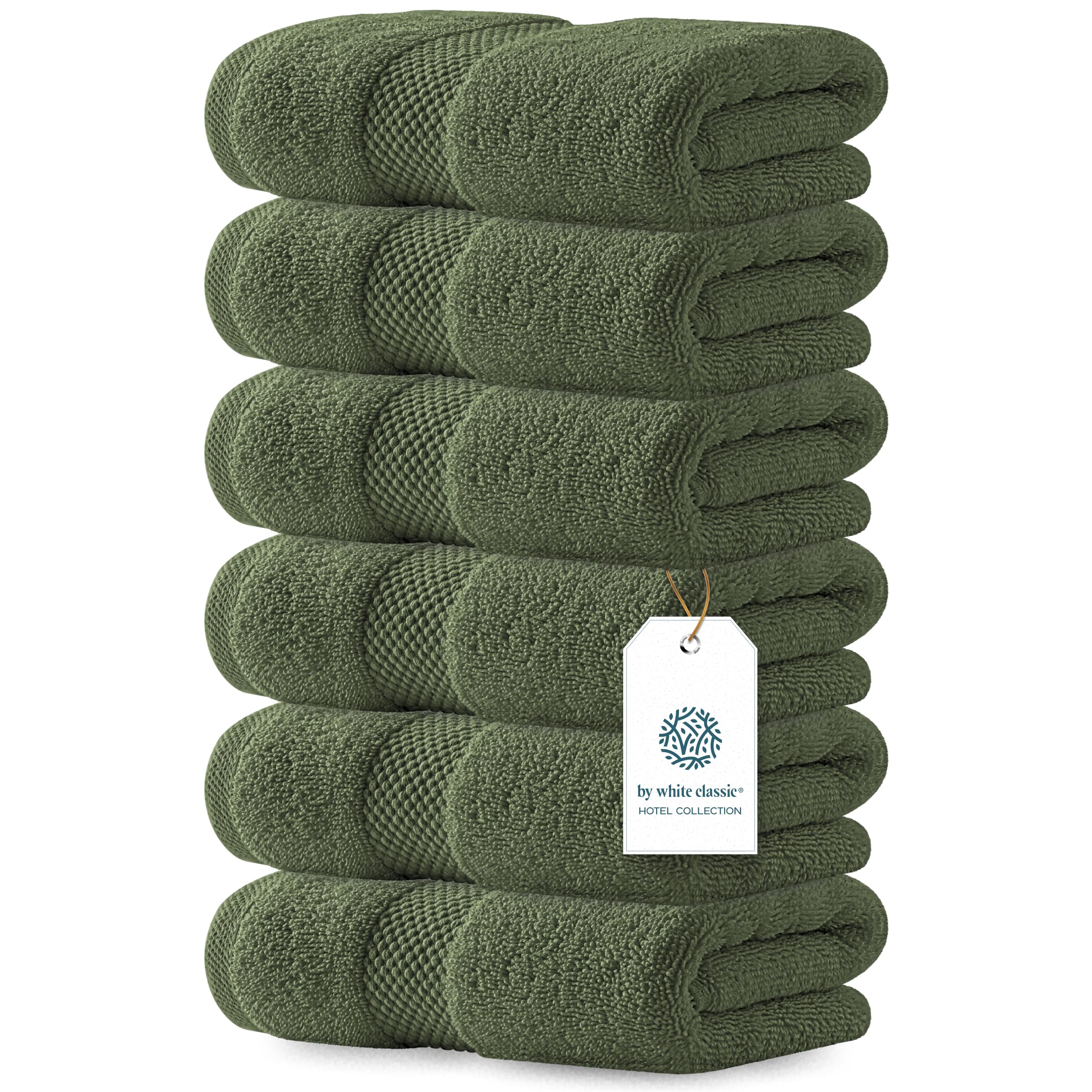 White Classic Luxury Forest Green Hand Towels - Soft 100% Turkish Cotton | Highly Absorbent Hotel spa Bathroom Towel Collection | 16x30 Inch | Set of 6