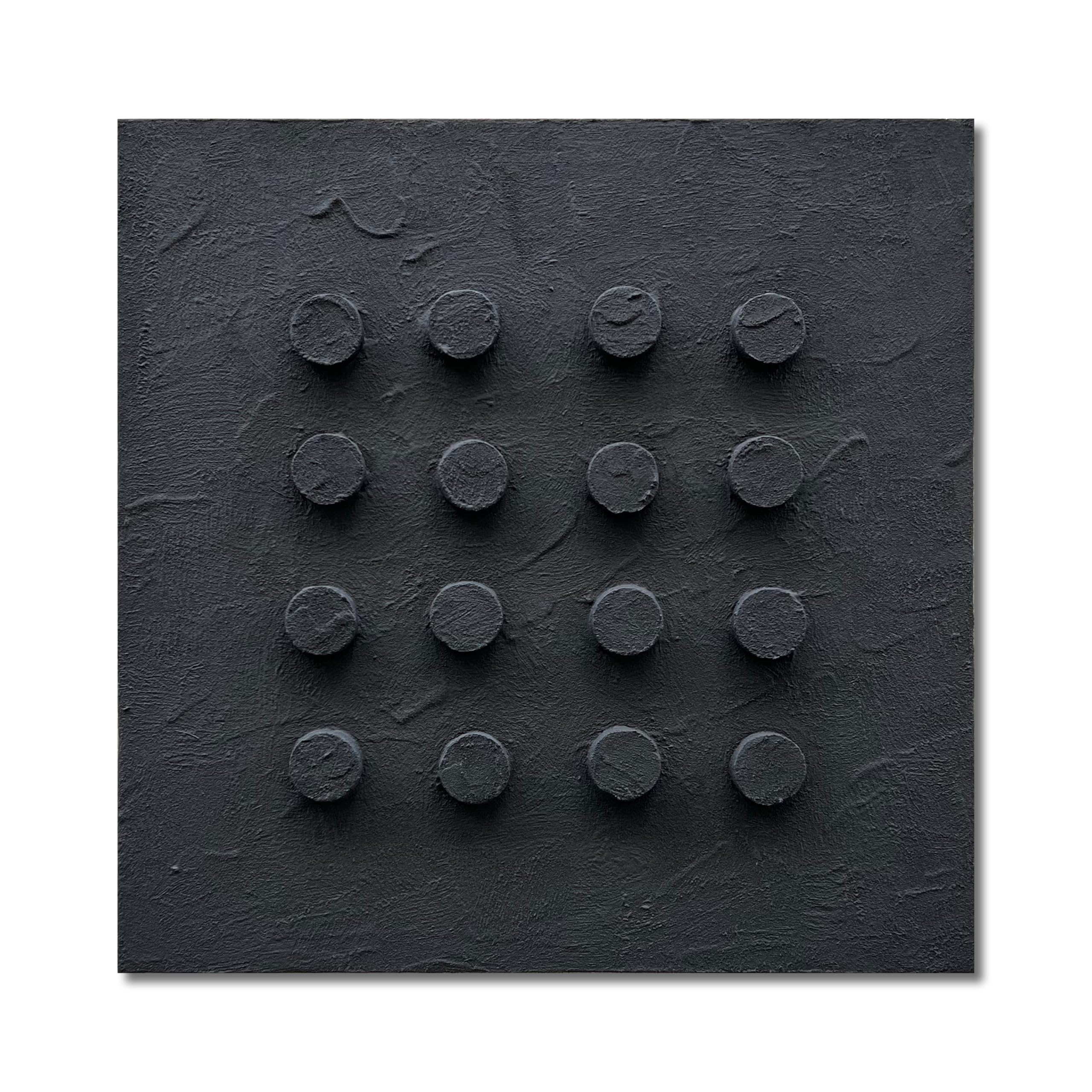 NANKAI Art Hand-Painted Black Thick Texture Abstract Art Oil Painting 24x24 inch Modern Minimalist Art Home Wall Decoration Painting