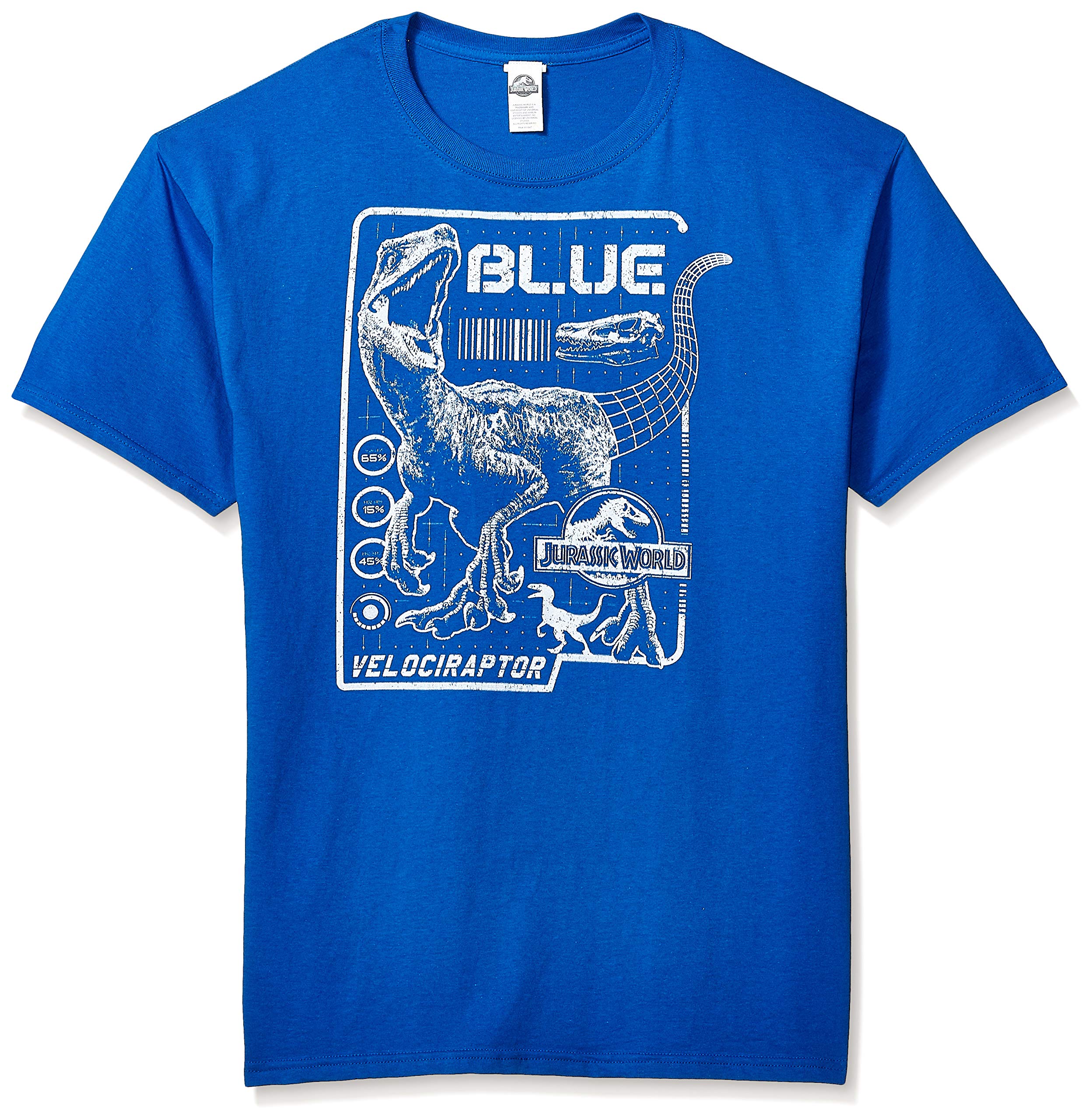 Jurassic Park Men's Officially Licensed Jurassic World Blueprint Graphic Tee, Blue//Raptor Blueprint, XL