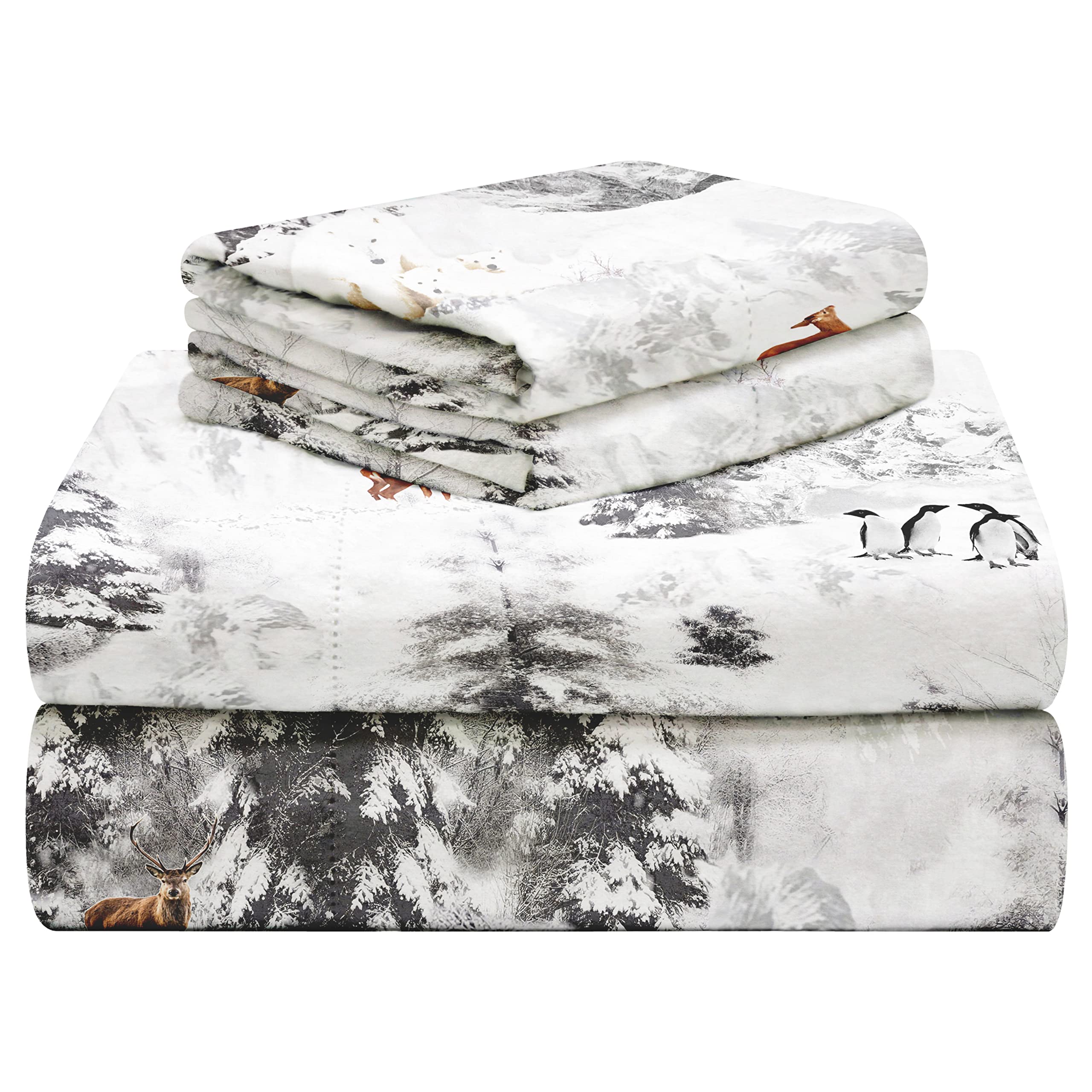 Celeste Home 190 GSM Cal King, Winterland Sheet Set, California- Warm & Cozy - 100% Cotton Flannel Pre-Shrunk - Extra Soft - Deep Pockets - Easy Fit - Elastic All Around - Comfy - Double Brushed