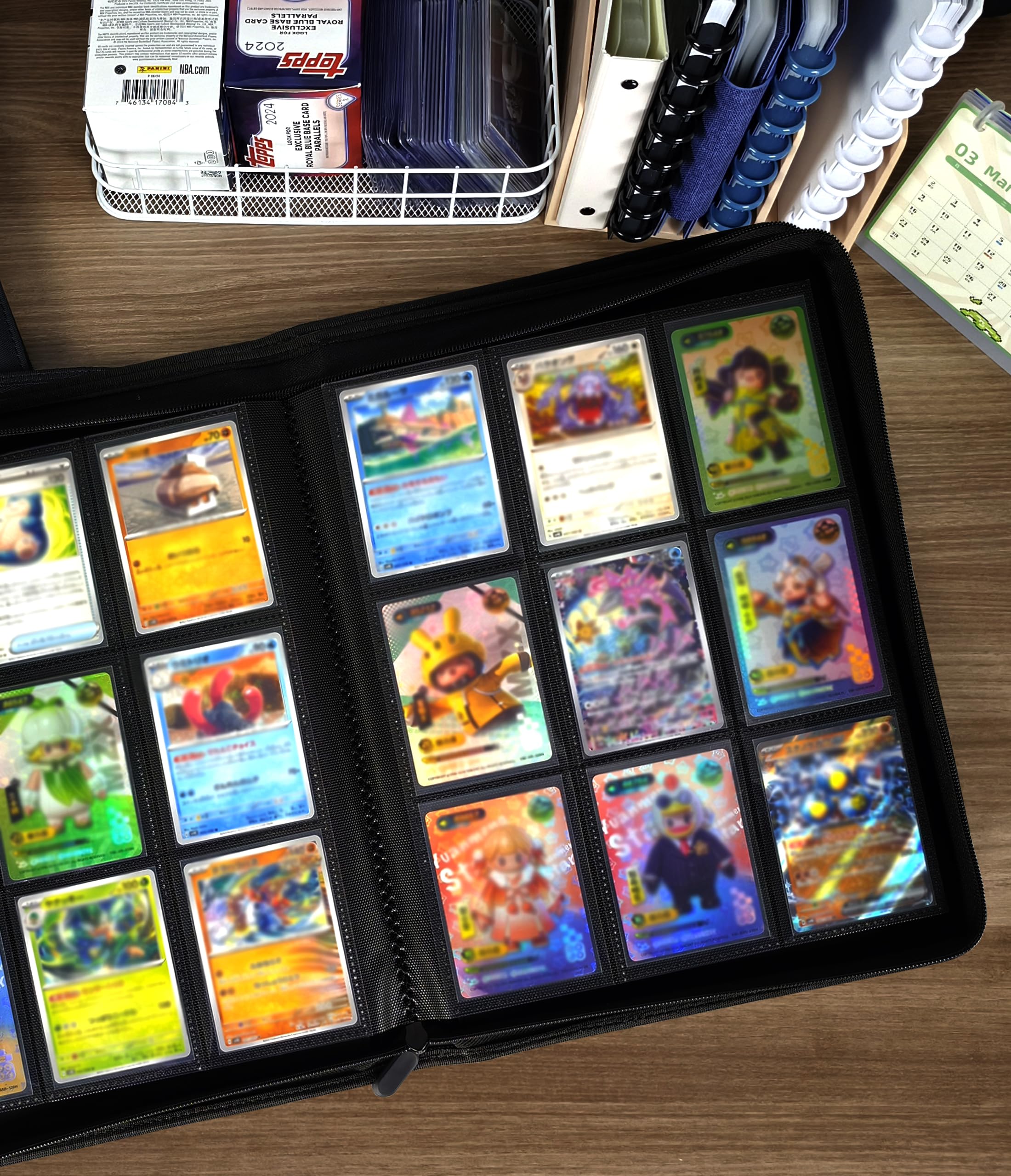 Classeur en cuir de qualité supérieure pour 360 cartes, album avec 9 pochettes/page double face, 20 pages (bleu)