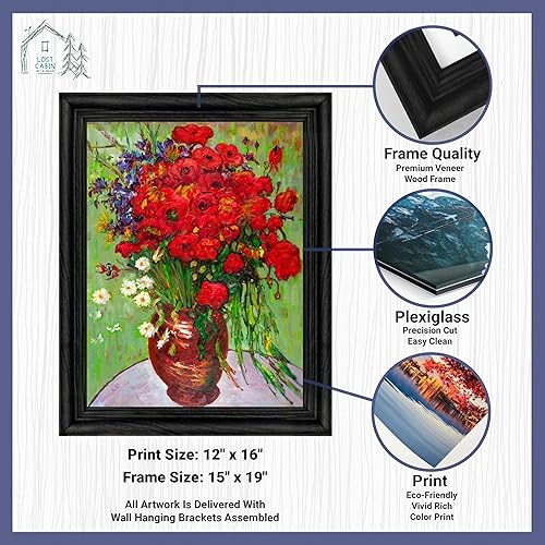 Miniatura 2 de Lost Cabin Red Poppies & Daisies de Vincent Van Gogh Impresión en marco biselado negro Reproducción de pinturas de obras de arte finas Póster