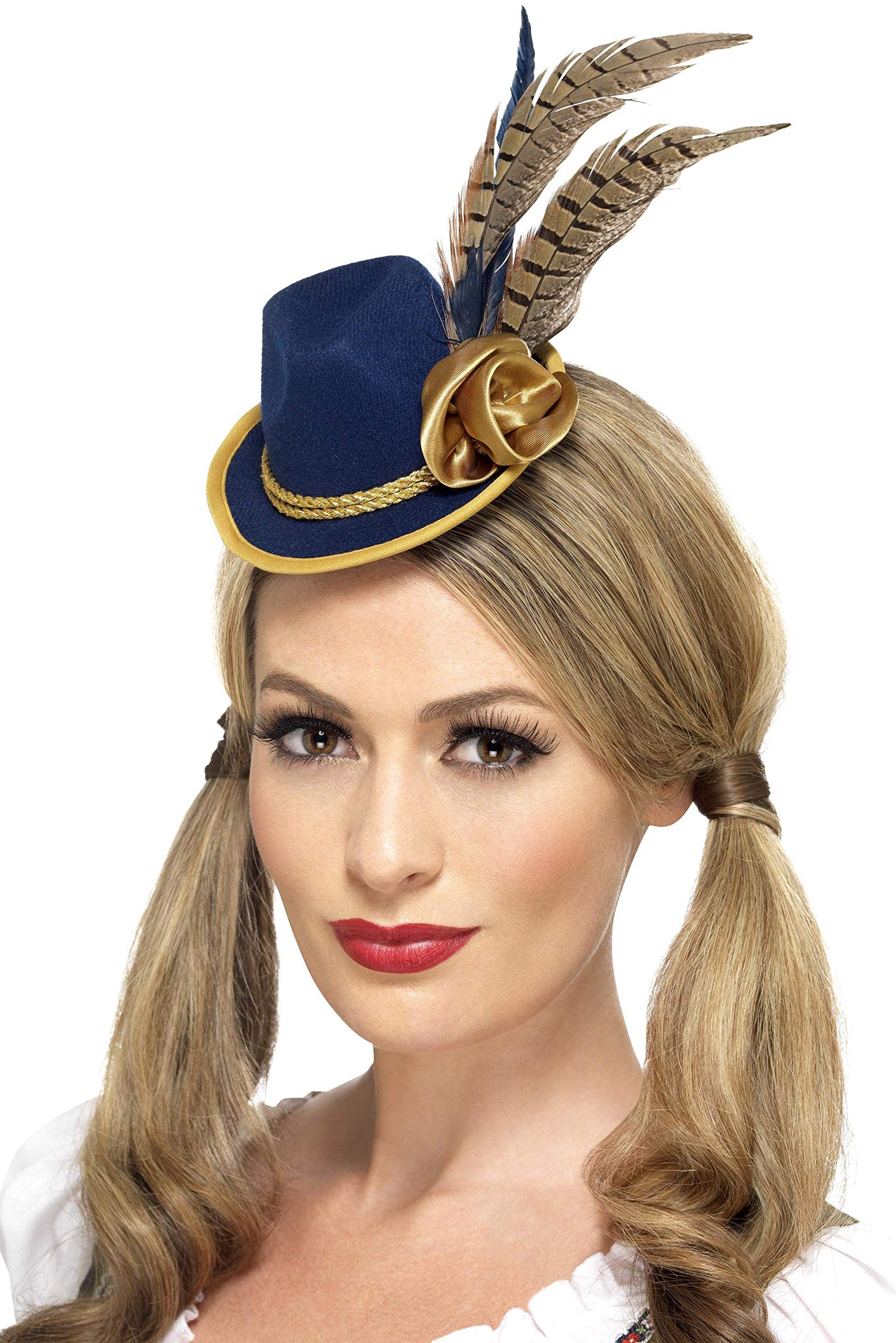 Smiffys Authentic Bavarian Festival Mini Hat, Blue with Feather, Oktoberfest Fancy Dress, Adult Dress Up Hats - Image 3