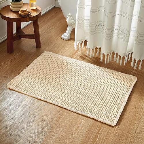 Miniatura 14 de Alfombras de Baño Blancas, Súper Absorbentes Antideslizantes Alfombra de Baño Waffle de Secado Rápido Alfombras de Baño Lavables Boho Estilo Granja,