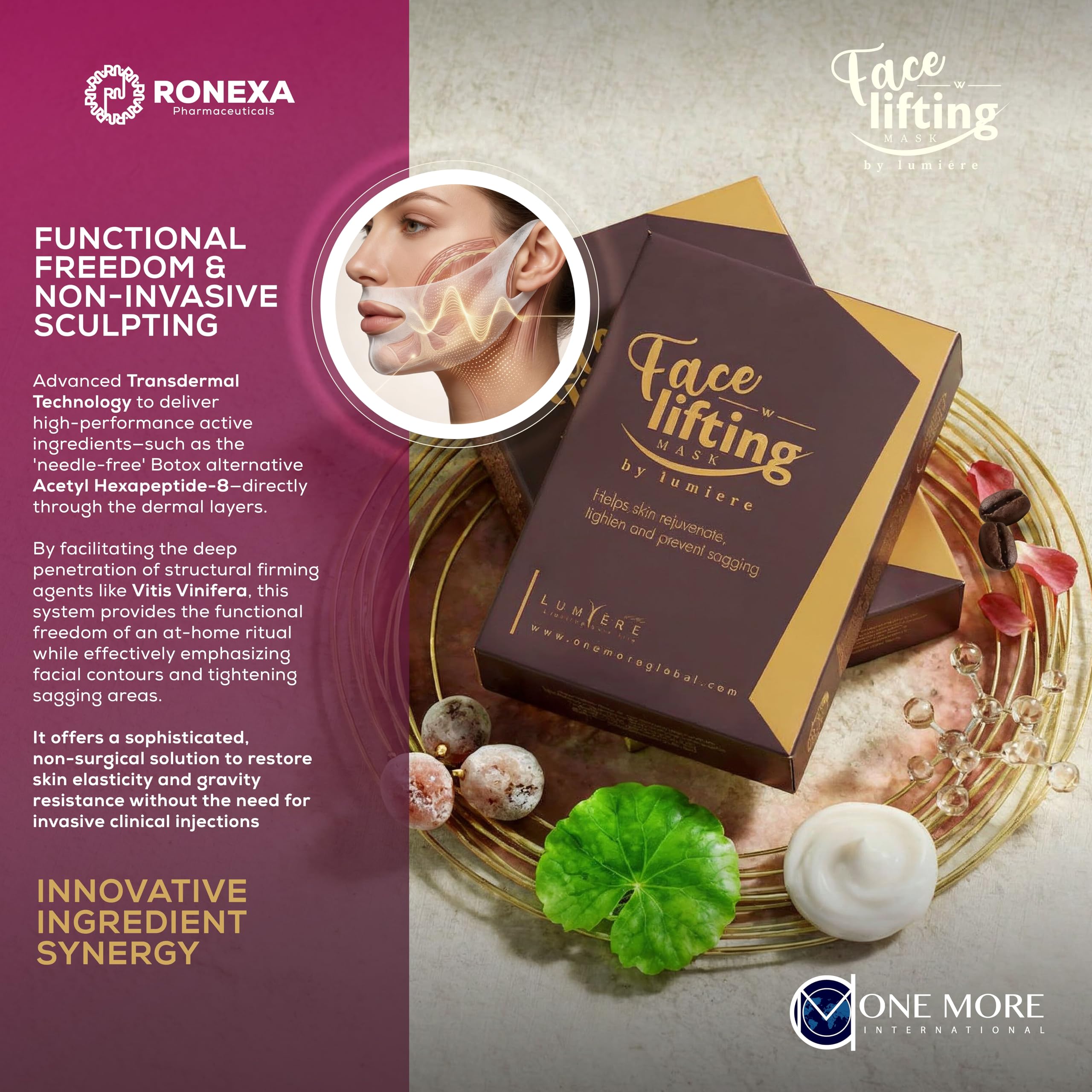 One More Face Lifting Mask - Firming & Toning Facial Sheet Mask for a Visibly Lifted Tightened Look, Hydrating Skincare Treatment for Firmer Smoother Radiant-Looking Skin, Self-Care Pamper Session