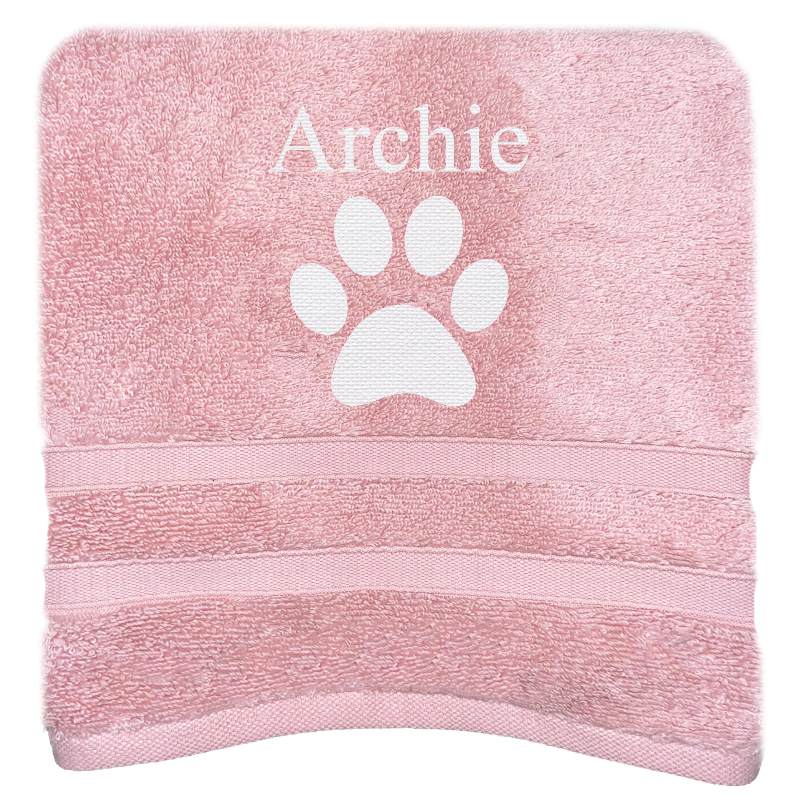 JJLC Personalised Dog Pet Towel Name Paw Print Bath Towel (Pink)