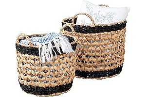Set of 2 Round Decorative Wicker Storage Baskets with Handles