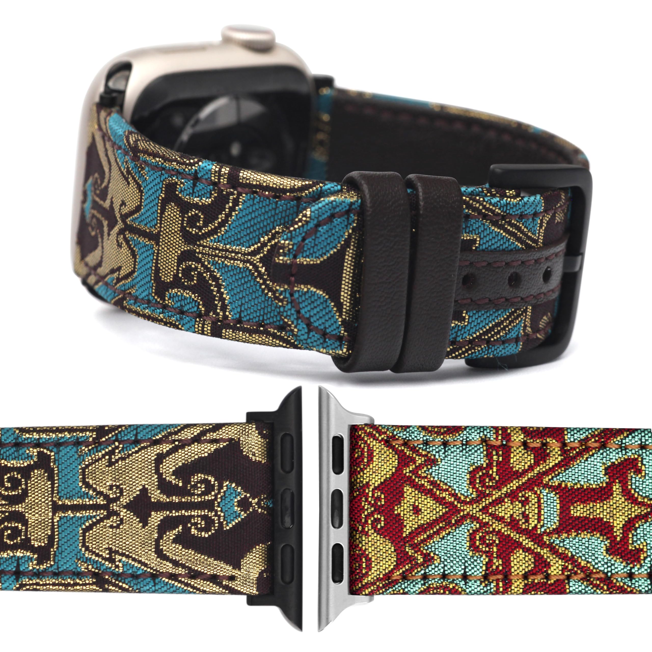 Exquisitely Handmade Gold-Inlaid Leather Smart Watch Band Taotie Pattern Limited Edition Handwoven Fabric Strap for Most Smart Watches