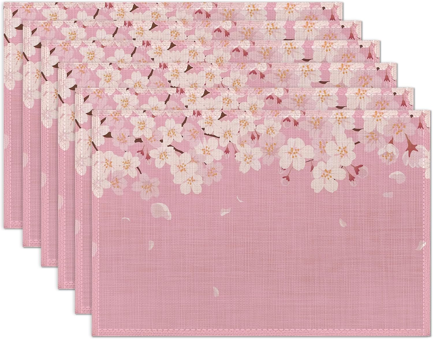Amazon.com: Japanese Cherry Blossom Placemats Set of 6 Washable Table ...