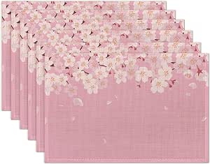 Amazon.com: Japanese Cherry Blossom Placemats Set of 6 Washable Table ...