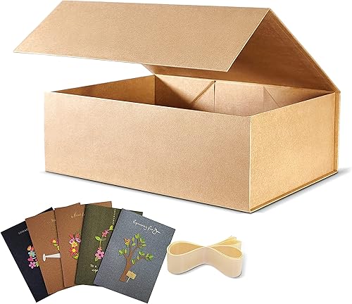 BOXHOME Paquete de 5 cajas de regalo grandes, caja de regalo de papel kraft marrón de 13 x 10 x 5 pulgadas con tapas magnéticas, caja de embalaje de