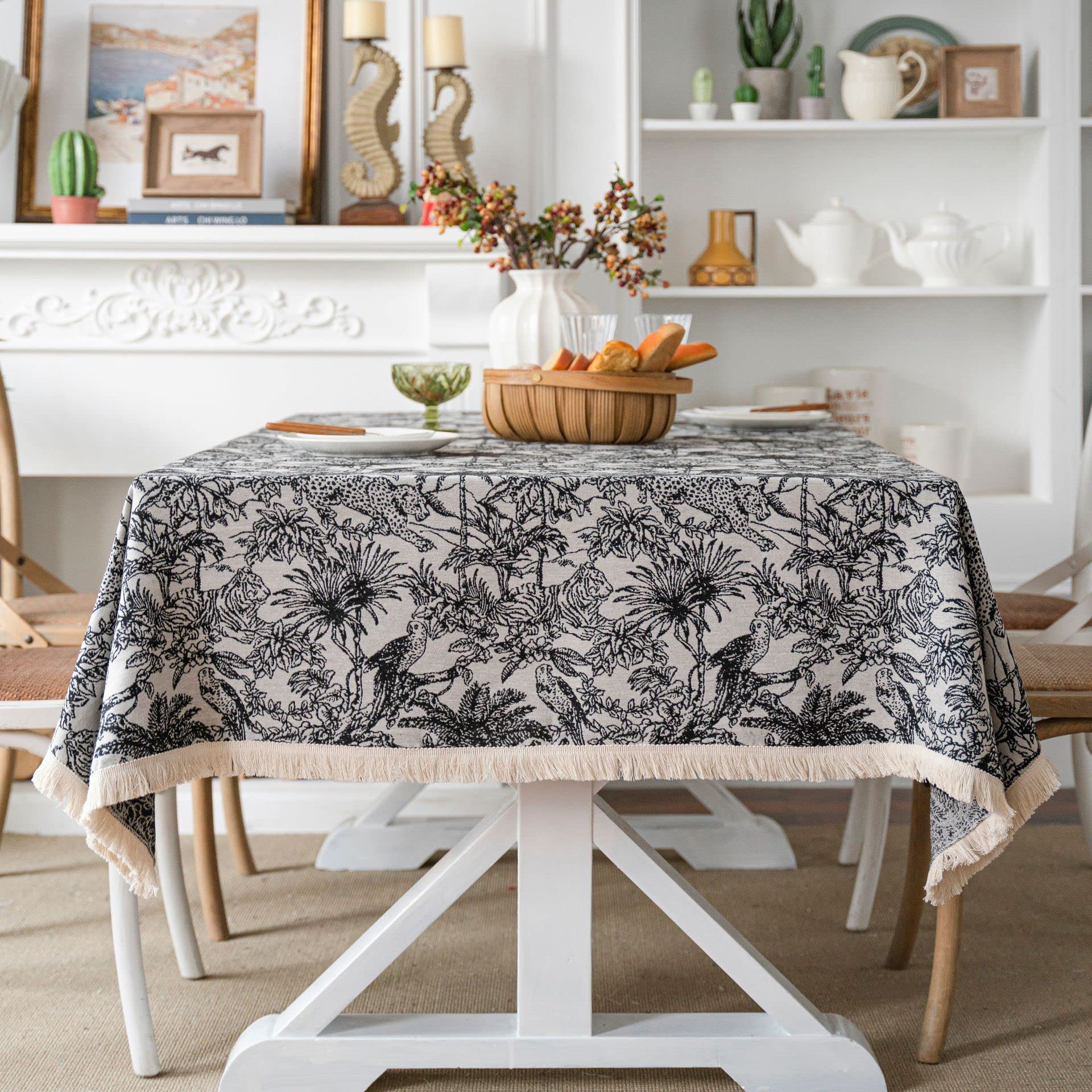 Nappe r&eacute;tro tissu rectangulaire motif g&eacute;om&eacute;trique pour moments conviviaux en famille noire