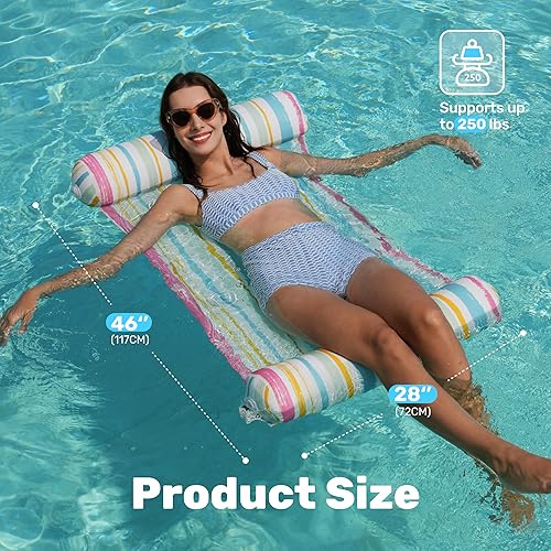 Miniatura 7 de Sloosh Paquete de 3 flotadores inflables 4 en 1 para piscina, hamacas de agua, accesorios multiusos para piscina (silla, silla de descanso,