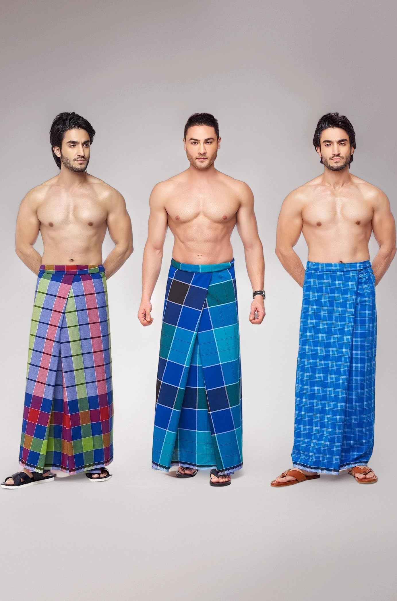 Nandu Men's Stitched Lungi (Multicolour, Free Size) - Pack of 3