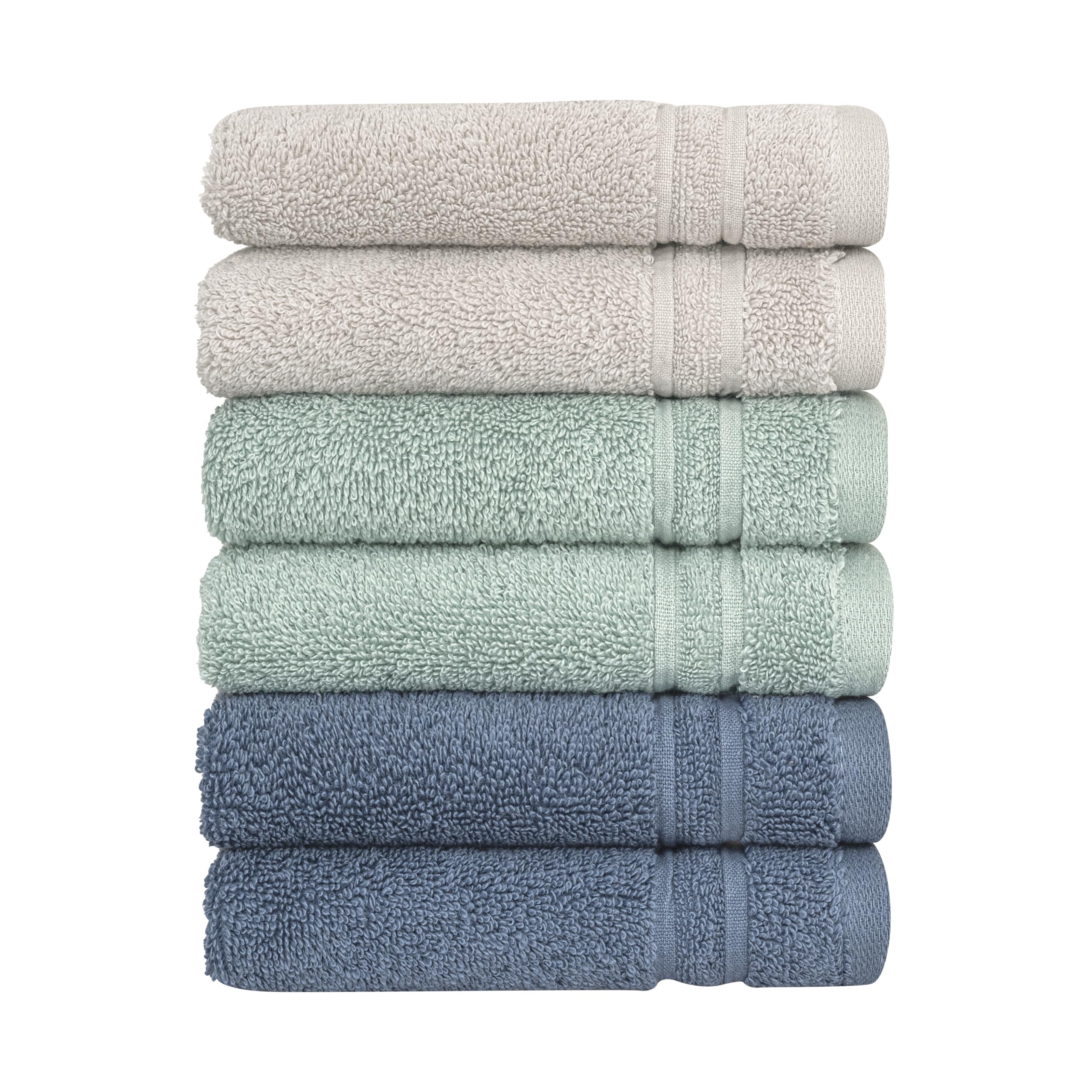 LUKSYOL Luxury Towel Set: 100% Turkish Cotton 600 GSM 6-Piece small towels Hotel Quality OEKO-TEX Certified & Made in Green Soft, Absorbent, & Elegant GRAND BLUE, SHELL CORAL & NAVY DENIM