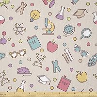 Vista 27 de Ambesonne The Yard, tela de jirafa estilo de dibujos animados que caminan entre árboles pequeños sobre fondo grunge, tema de sabana, tela de punto