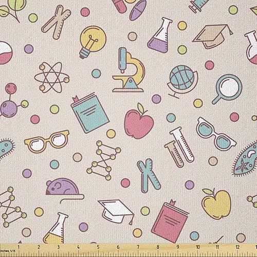 Miniatura 27 de Ambesonne The Yard, tela de jirafa estilo de dibujos animados que caminan entre árboles pequeños sobre fondo grunge, tema de sabana, tela de punto