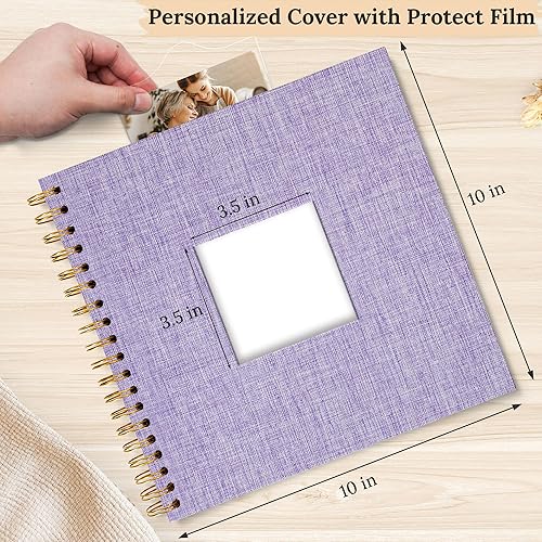 Vista 32 de Funda de lino para álbum de fotos, 10 x 10 pulgadas, tapa dura, papel de estraza blanca, libro de memorias, para viajes, bodas, libro de invitados