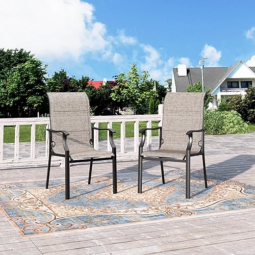 HERA'S HOUSE Silla de comedor prémium para patio, silla de exterior resistente a la corrosión con asiento acolchado de textileno, soporta hasta 350