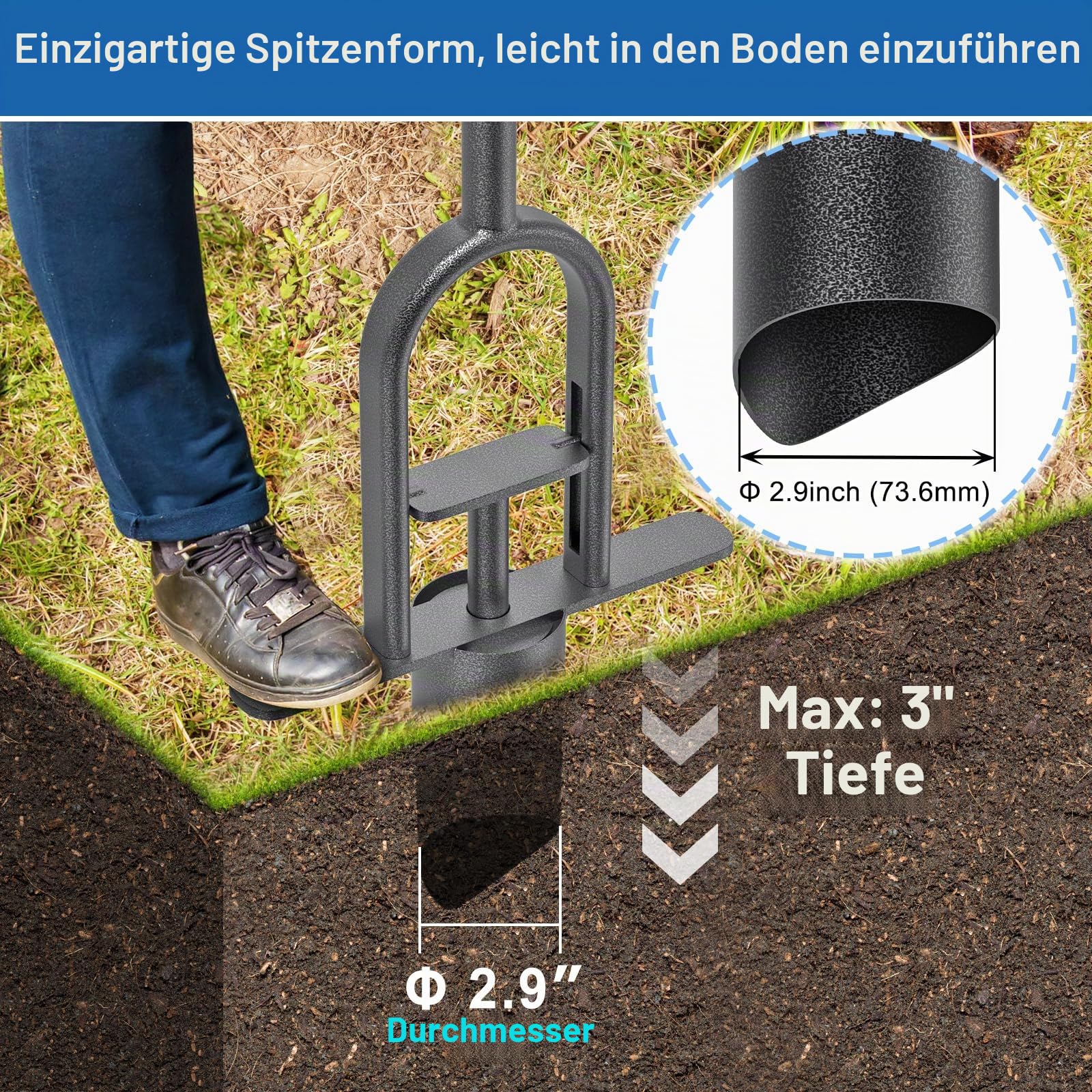 BeneLabel Zwiebelpflanzer, 87cm Blumenzwiebel Pflanzwerkzeug Langstiel Federform Tulpen Narzissen Rasenlocher Ausstecher 11.5cm Tiefe Einpflanzhilfe mit Auslöseautomatik für Verdichtete Erde