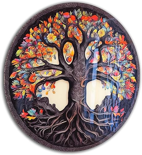 Venovez Árbol de la vida, arte de pared de vidrio templado, pintura de pared abstracta, decoración del hogar, regalo de inauguración de la casa,