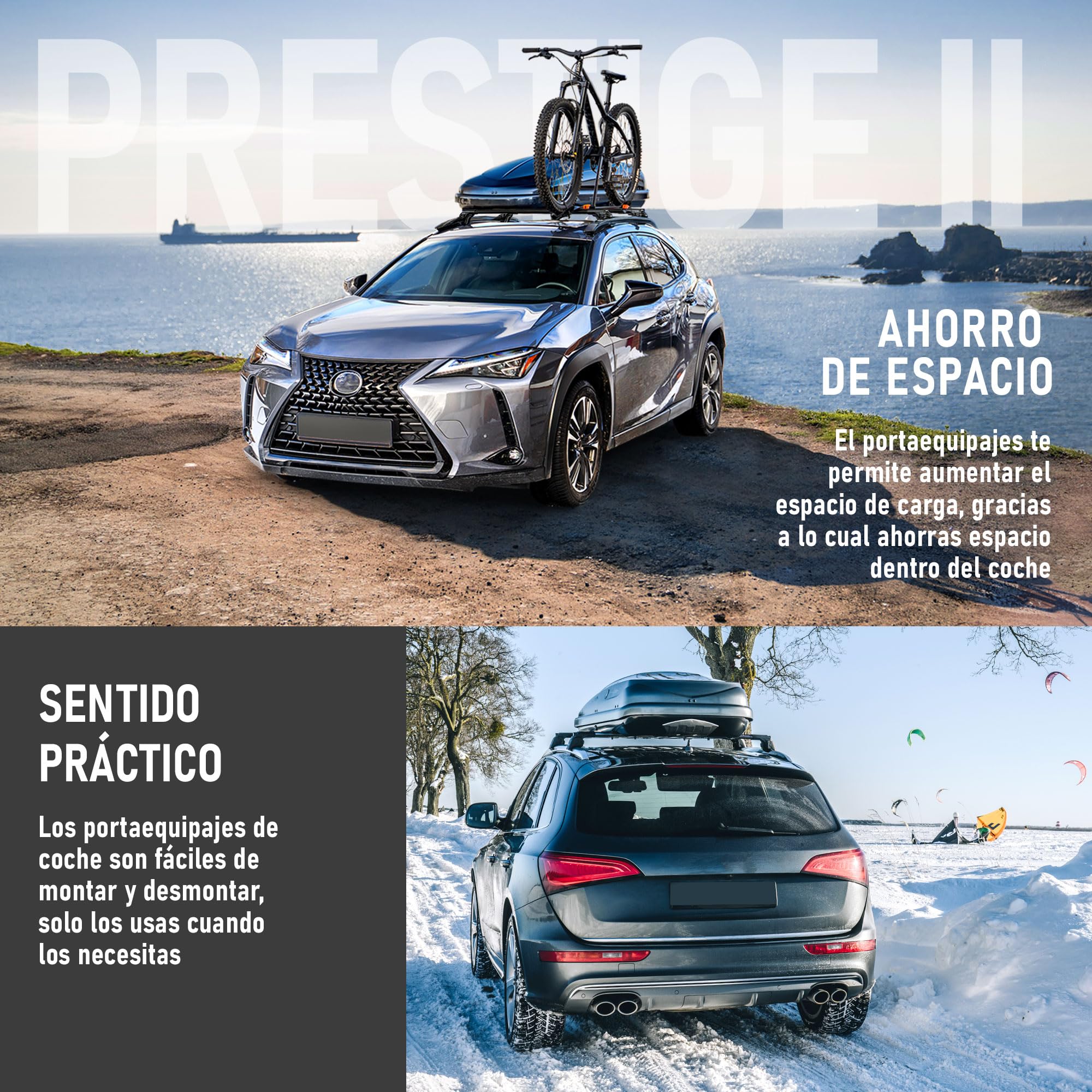 AGURI Prestige II | Compatible con Volkswagen T-Roc 2017+ | Portaequipajes de Techo, Barras de Techo | Destinado a Poner Cofres, Soportes y Escaleras | Construcción Ligera y Resistente de Aluminio