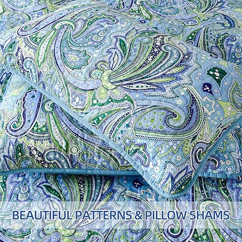 Miniatura 6 de DJY Juego de edredón de cachemira verde azulado tamaño King, juego de colcha bohemia de 3 piezas, juego de colcha de microfibra suave y ligera con