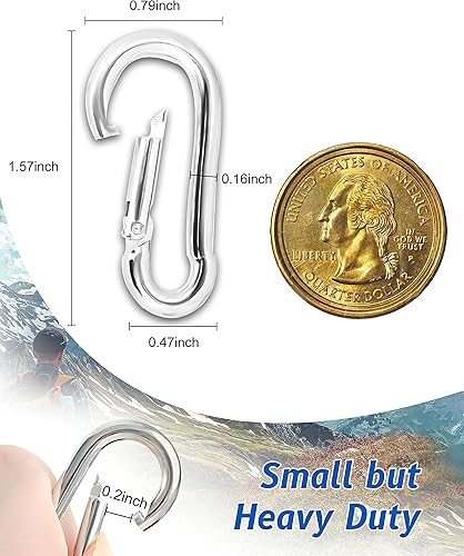 Miniatura 2 de Mosquetón pequeño Ciip, 30 mini mosquetones de 1.57 pulgadas, gancho de resorte de acero inoxidable M4 resistente, carribenares de bloqueo para