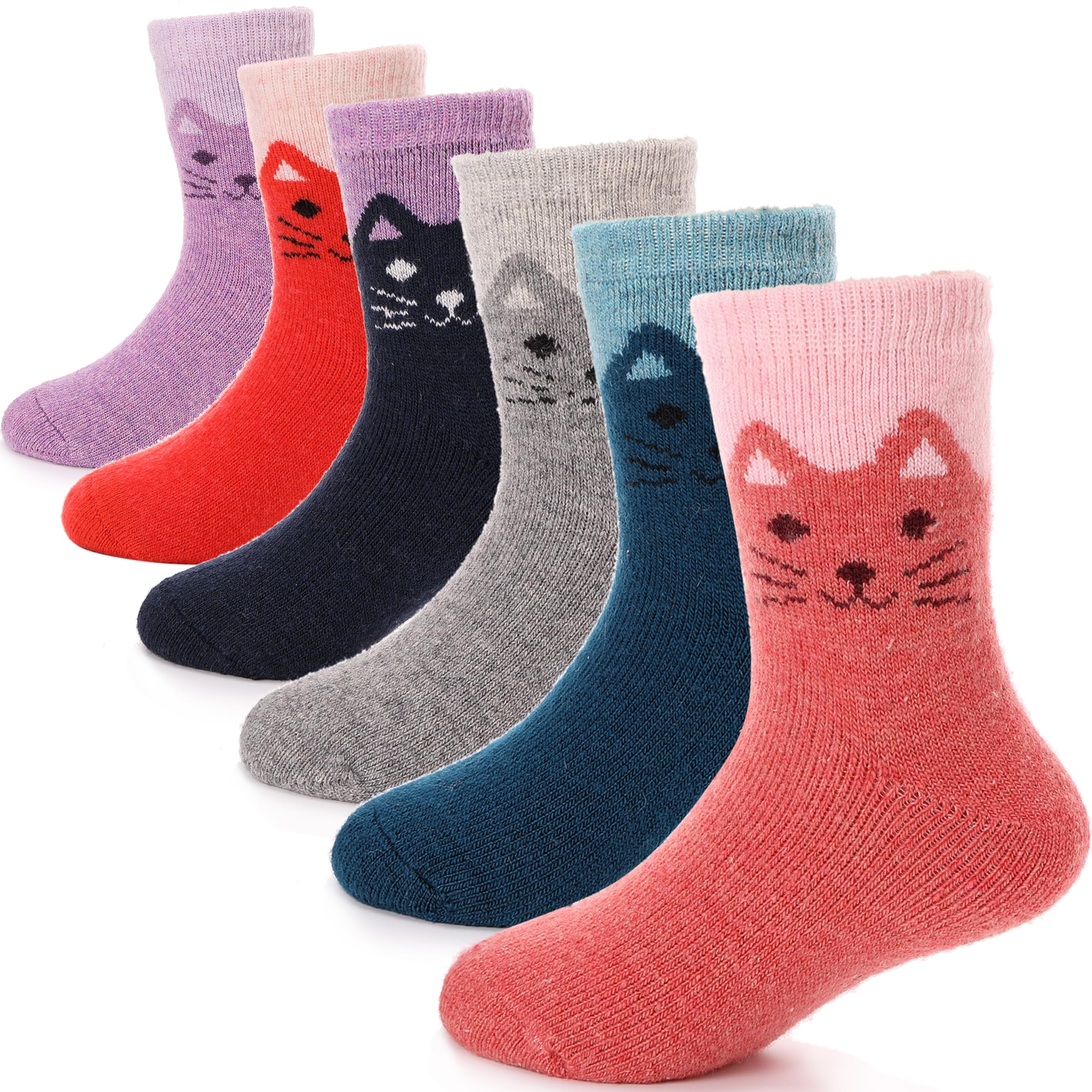 ANTSANG Kids Merino Wool Hiking Socks for Boys Girls Toddlers Thermal Winter Thick Warm Heavy Cozy Crew Boot Socks 6 Pairs