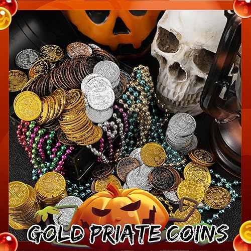 Miniatura 6 de Hanaive 100 monedas de pirata de plástico falsas réplicas de monedas españolas para fiesta pirata, tesoros, tabla de cofres, cosplay, San Patricio