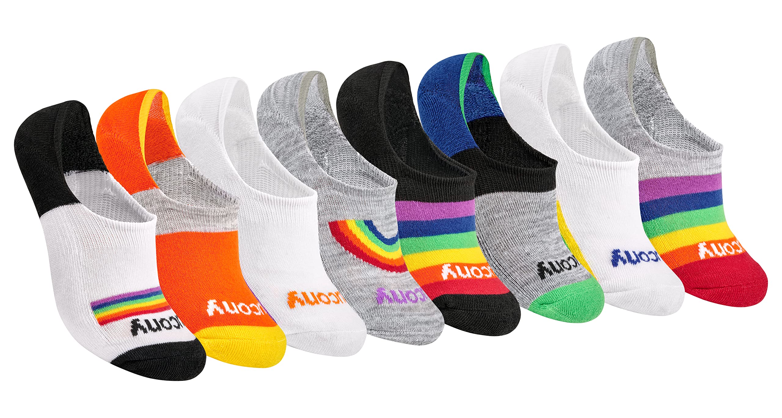 Saucony Women's Bright Assorted (8 Pairs) Show Cushioned Invisible Liner Socks, Shoe Size: 6-10