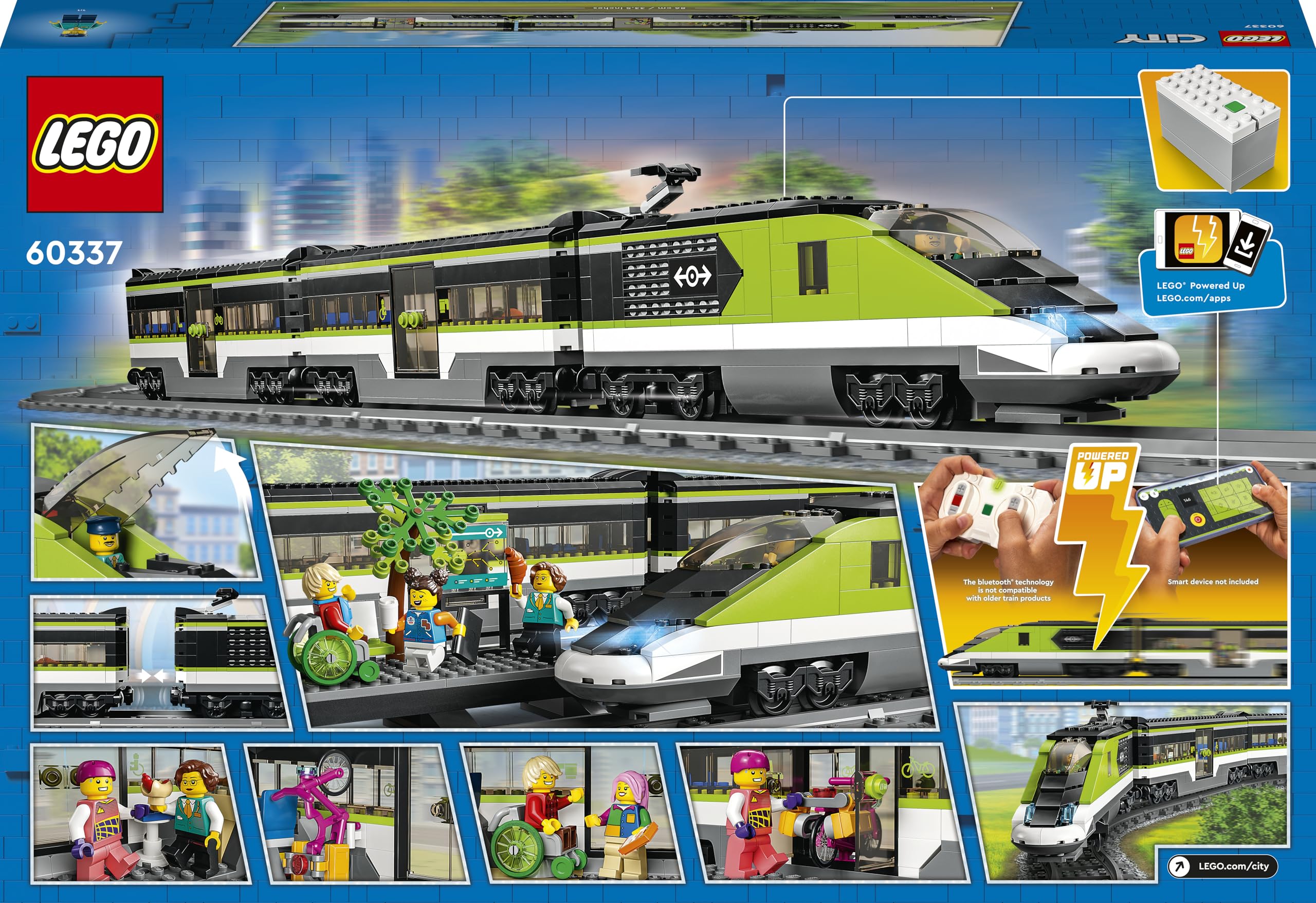 LEGO City Le Train de Voyageurs Express - Jouet Train Télécommandé avec Phares Fonctionnels, 2 Wagons, 24 Rails & 6 Minifigurines - Idée de Cadeau pour Garçon ou Fille dès 7 Ans 60337
