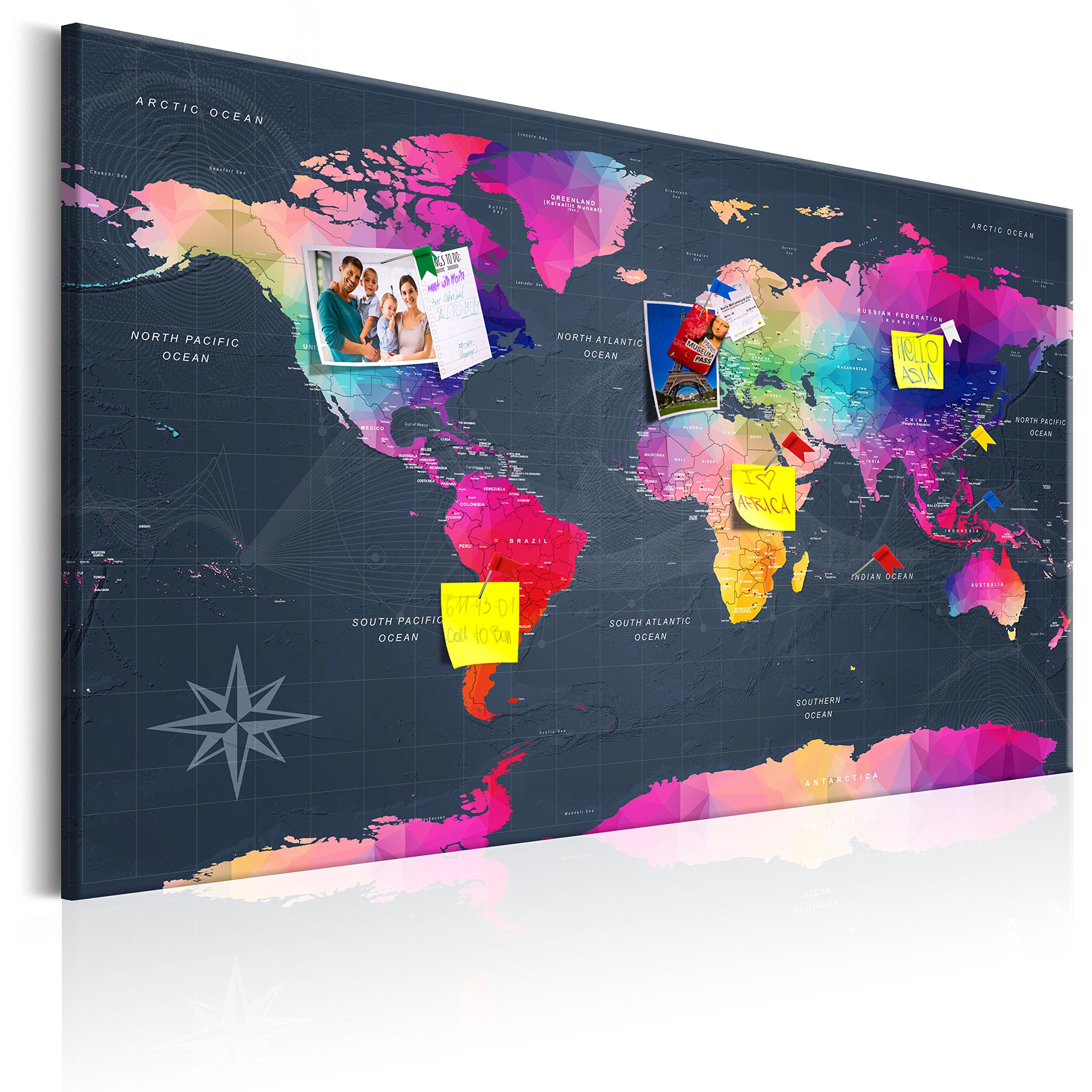murando - Pin Board World Map 90x60 cm/36"x24" 1 piece Cork Board On Non-Woven Material XXL Memo Notice Board Pins Included Vision Board Images Pictures Home Decor Wall - Travel Gift k-A-0126-v-a