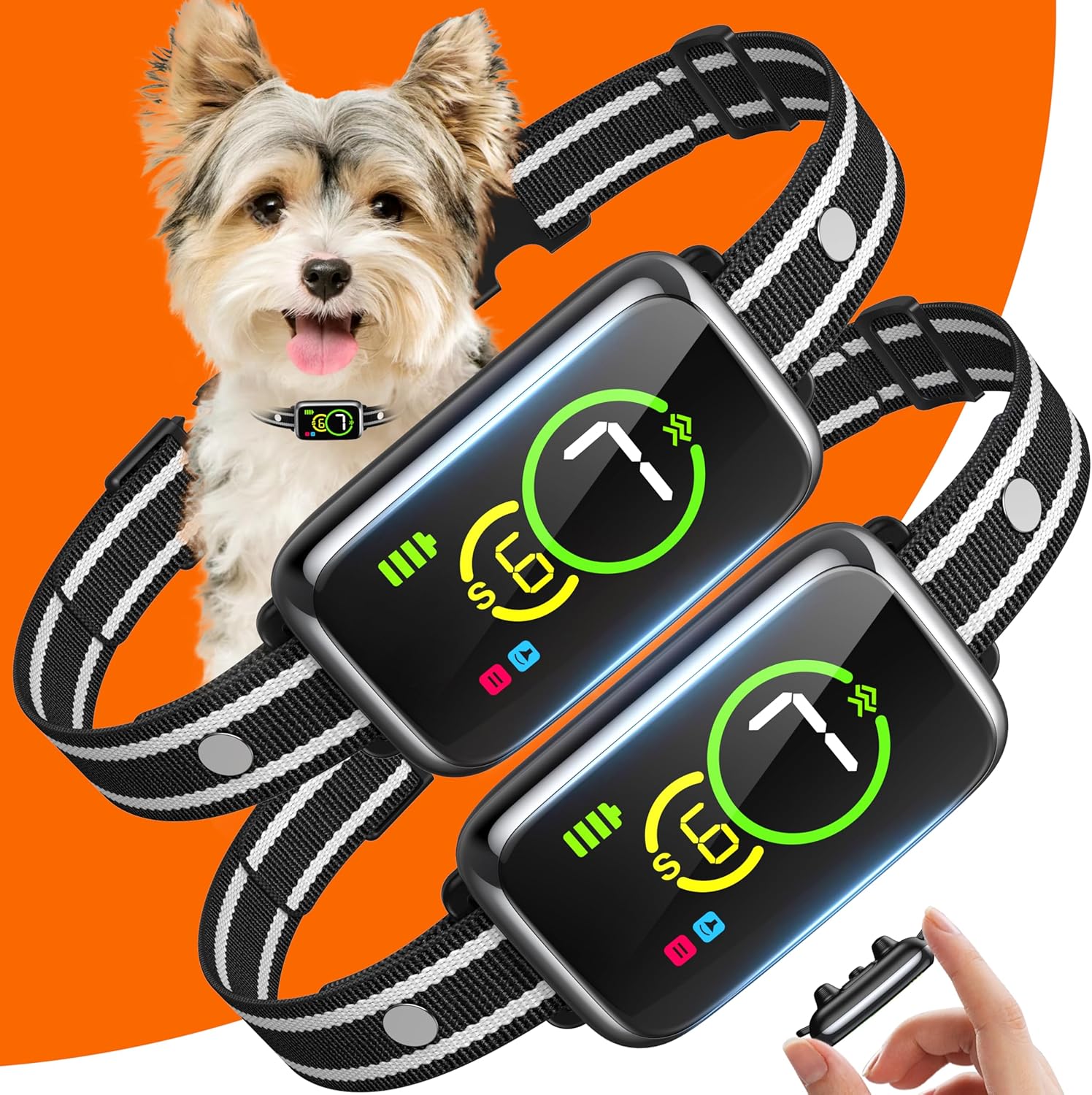 Dog Bark Collar 2 Pack, Smart Bark Collar for Small Medium Large Dogs, Safe & Humane Dog Barking Collar, Automatic Anti Bark Collar with Adjustable Beep Vibration Modes and 7 Sensitivity，Black