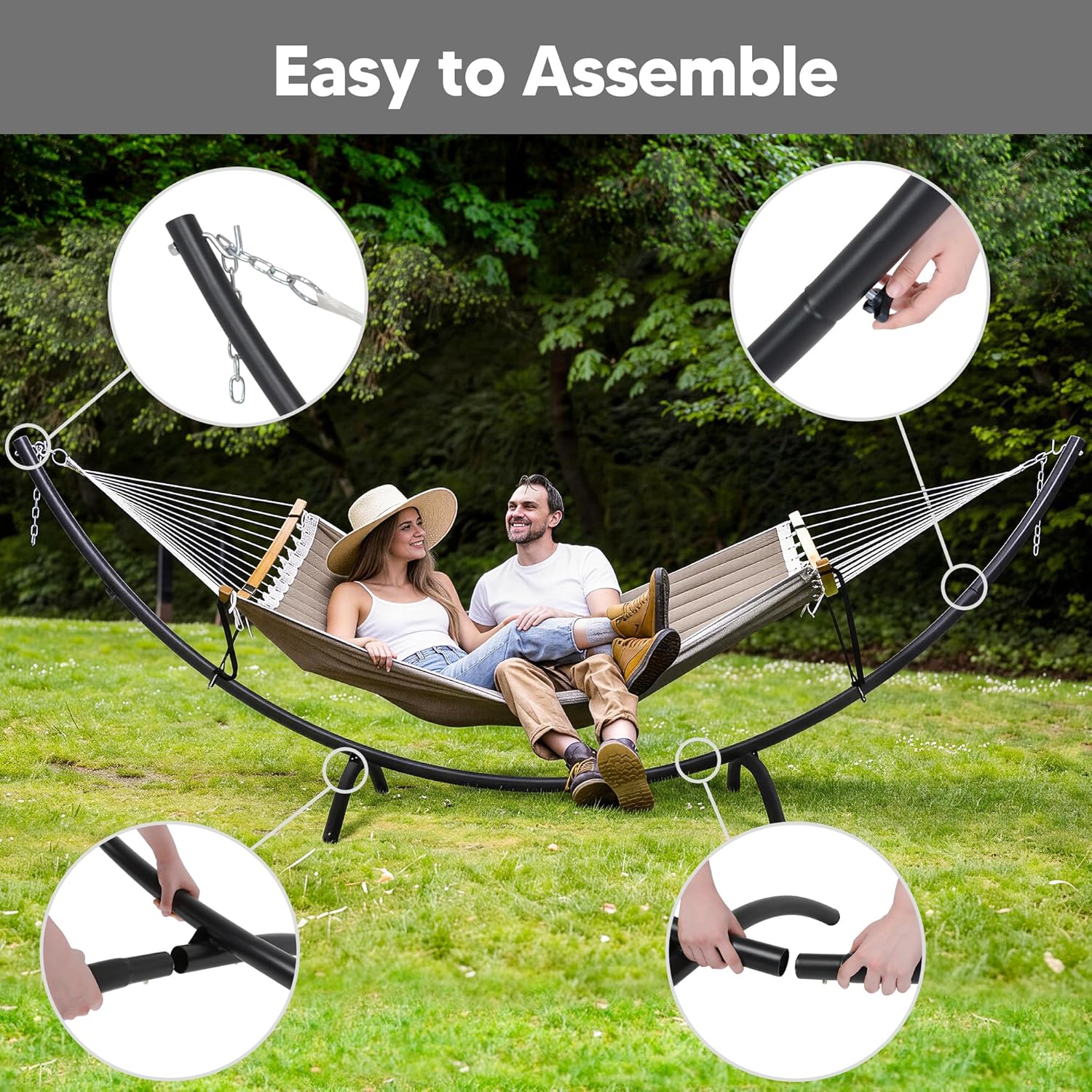 SUNCREAT Hammocks Standing Patio Hammock, Portable Hammock with Stand Foldable, Patent Pending, Brown