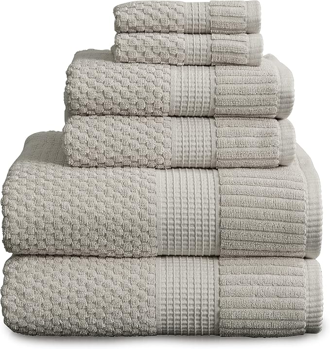 NY Loft 100% Cotton Hand Towel 6 Pack | Super Soft & Absorbent Quick-Dry Hand Towels 16" x 28" |Textured and Durable Cotton | Trinity Collection (6 Pack Hand Towel, Quiet Grey)