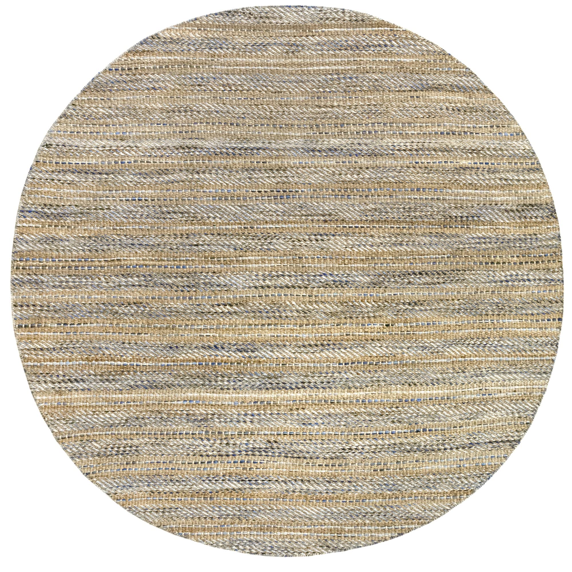 HAMID - Tapis en Jute Ronde de Laine Olivia, Tapis en Laine et Jute Ronde, Tissé à la Main pour Salon, Chambre, Salon, Couleur Bleu Marbré, (200x200cm)