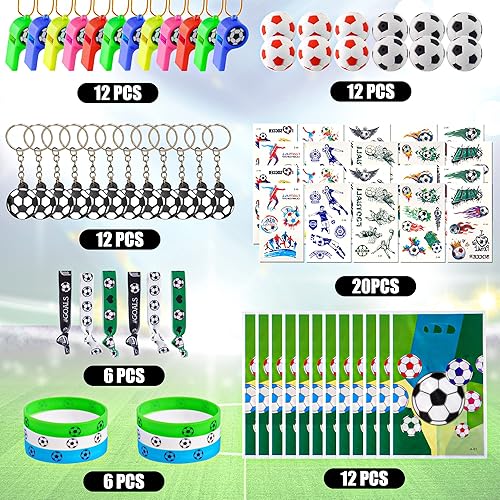 Miniatura 3 de Juego de suministros de fiesta de fútbol con 80 piezas temáticas de fútbol, decoraciones de fiesta de cumpleaños, calcomanías de juguete, borrador,