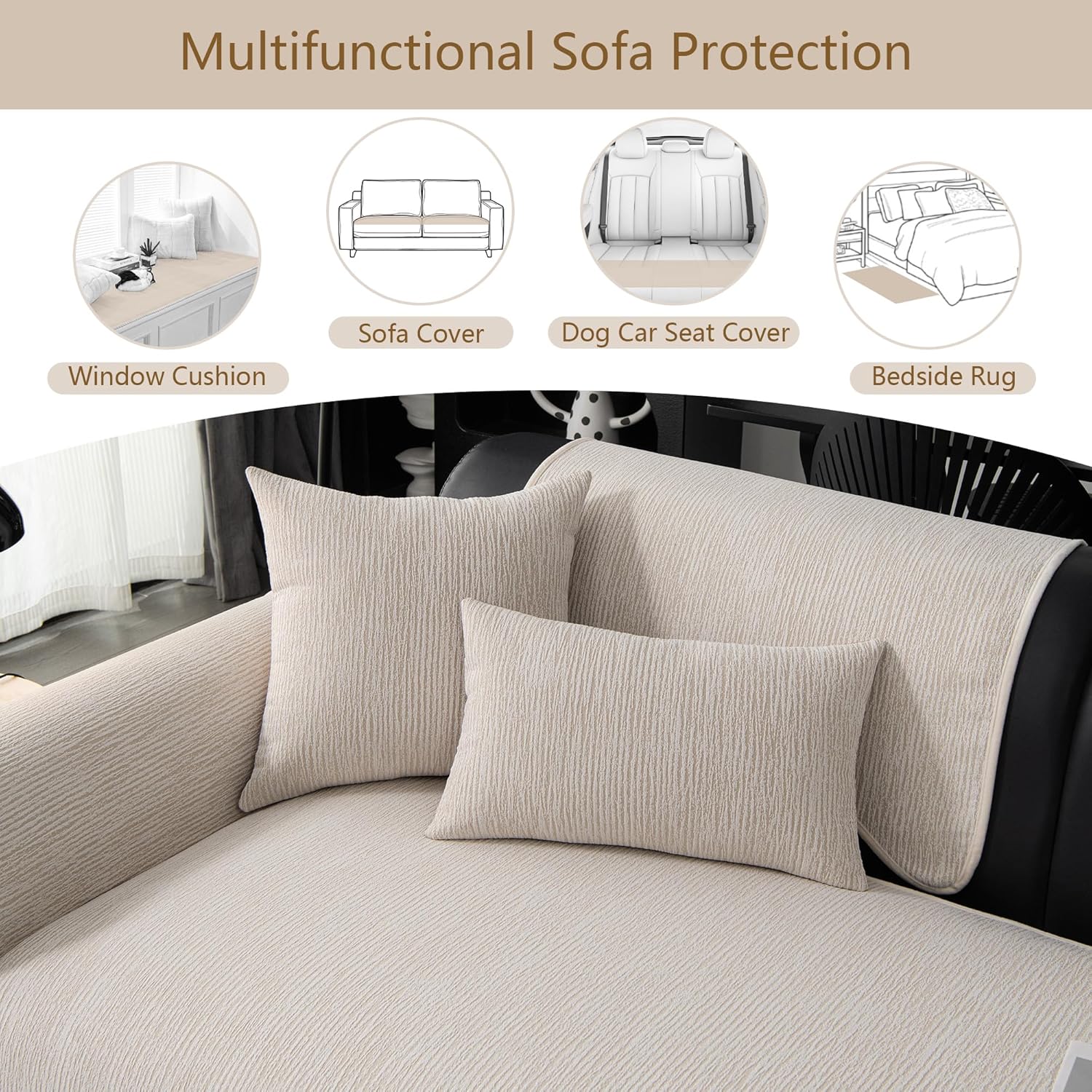 MEETSKY Sofa Covers Washable, Non Slip Couch Covers for 2 Cushion Couch Sofa Pet Friendly, Soft Sofa Cover Furniture Protector Covers, Dog Mat for Couches, Beige, 35" x 71" (Only 1 Piece)