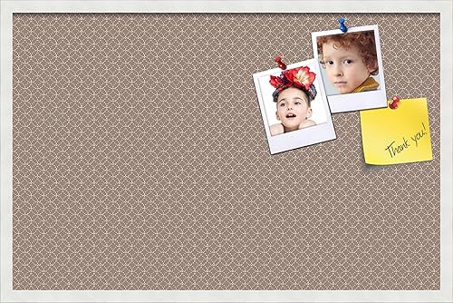 Miniatura 208 de PinPix Tablero de anuncios de corcho de 12 x 12 pulgadas. Este tablero decorativo enmarcado viene con diseño de círculos B W y un marco blanco