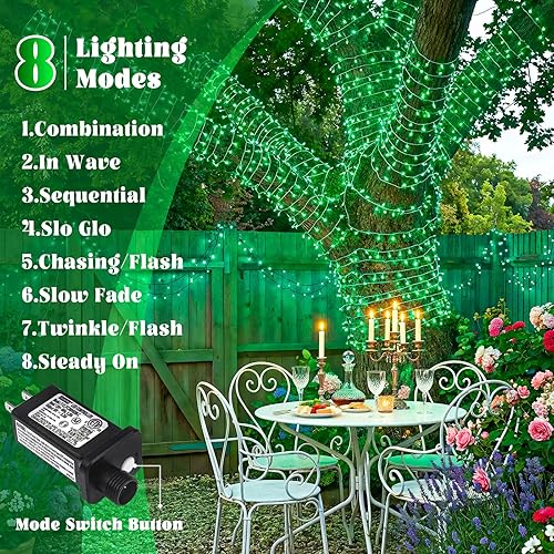 Miniatura 2 de Guirnalda de 300 luces LED para exteriores, luces de Navidad conectables para interiores, impermeables, con 8 modos, cable transparente para