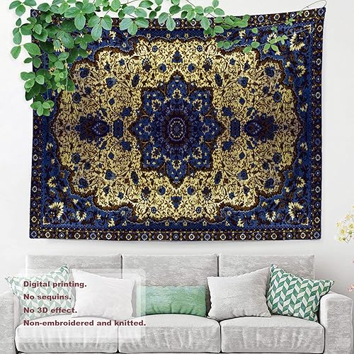 Miniatura 3 de Shrahala Tapiz redondo con diseño de mandala azul, gris, persa marroquí, para colgar en la pared, tapiz psicodélico grande para dormitorio, sala de