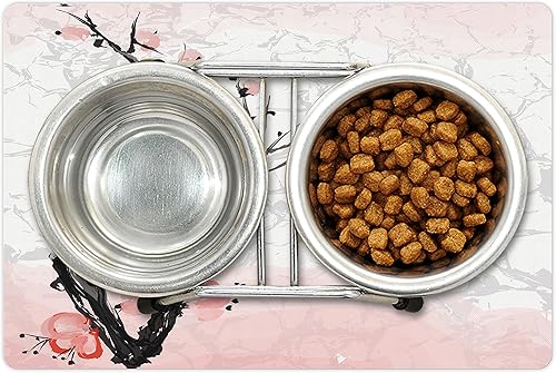 Miniatura 2 de Lunarable Tapete floral para mascotas para alimentos y agua, flor de cerezo japonés, rama de árbol de sakura, estampado de acuarela pastel suave,