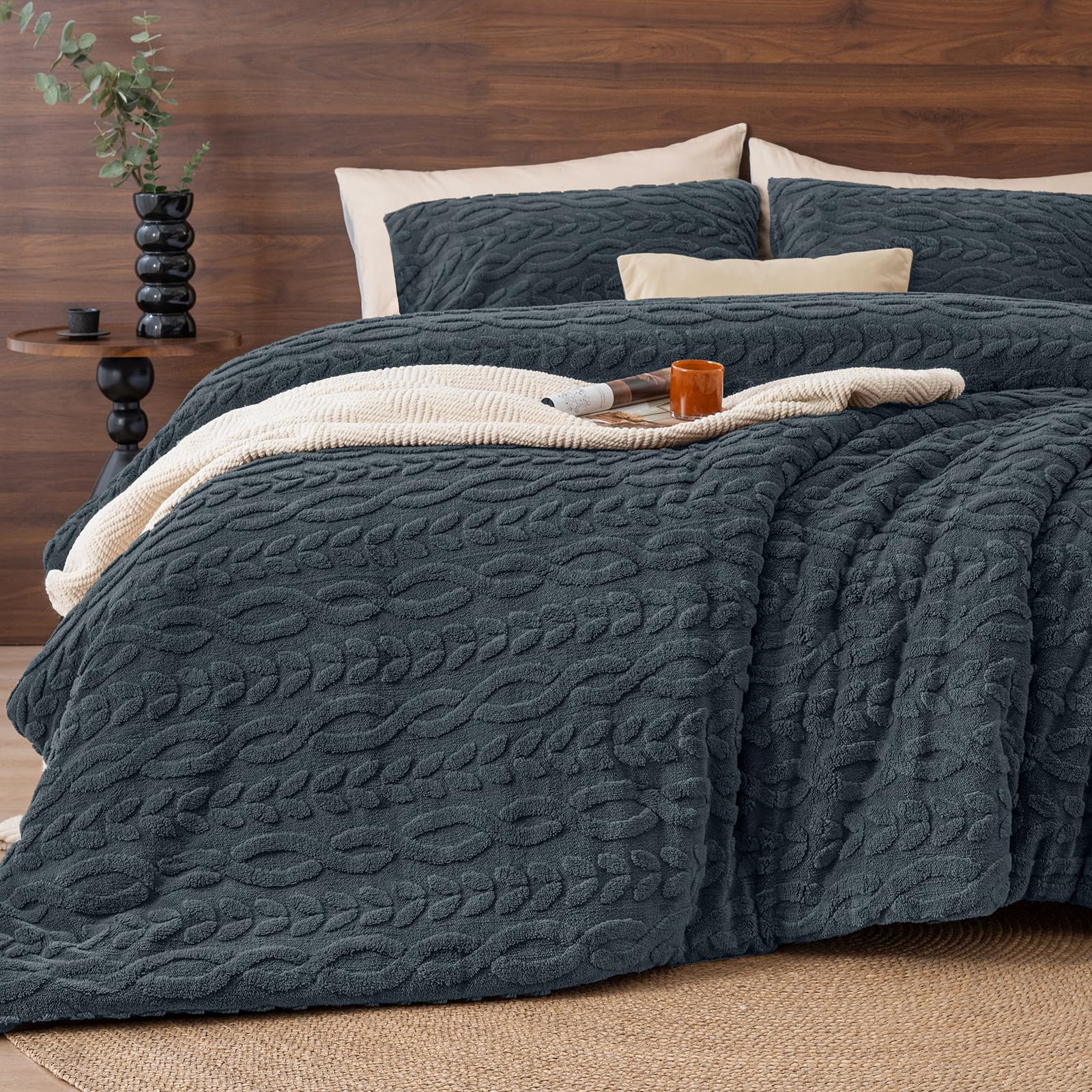 PHF Sherpa Fleece King Comforter Set - Warm & Cozy -13
