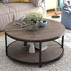 NSdirect Round Coffee Table,36" Coffee Table for Living Room,2-Tier Rustic
